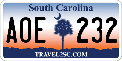 SC license plate AOE232