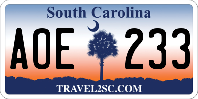 SC license plate AOE233
