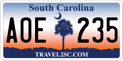 SC license plate AOE235