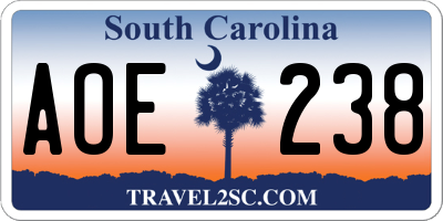 SC license plate AOE238