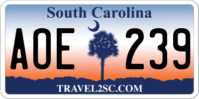 SC license plate AOE239