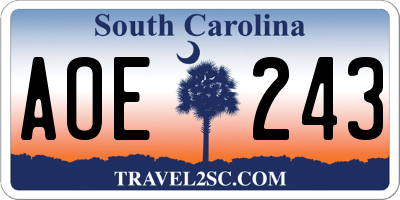 SC license plate AOE243