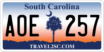SC license plate AOE257