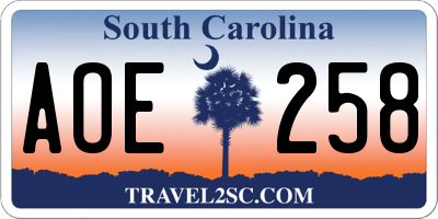 SC license plate AOE258
