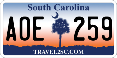 SC license plate AOE259