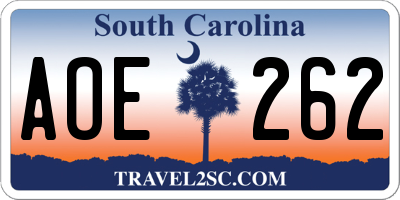 SC license plate AOE262