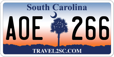 SC license plate AOE266