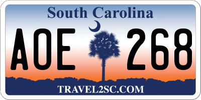 SC license plate AOE268