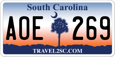SC license plate AOE269