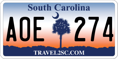 SC license plate AOE274