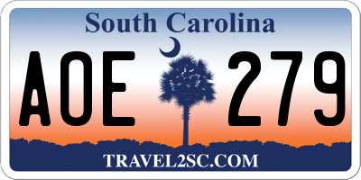 SC license plate AOE279