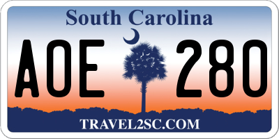 SC license plate AOE280