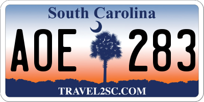 SC license plate AOE283
