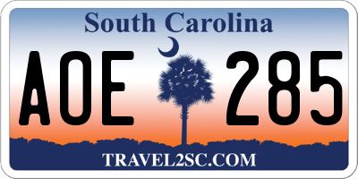 SC license plate AOE285