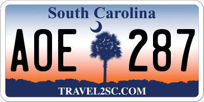 SC license plate AOE287