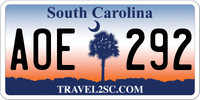 SC license plate AOE292