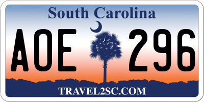 SC license plate AOE296