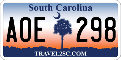 SC license plate AOE298