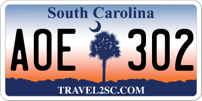 SC license plate AOE302