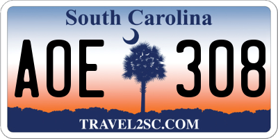 SC license plate AOE308