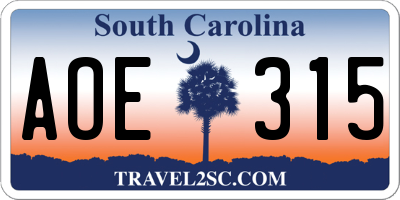 SC license plate AOE315