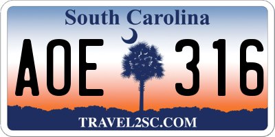 SC license plate AOE316