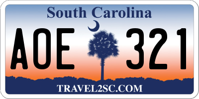 SC license plate AOE321