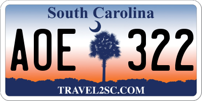 SC license plate AOE322