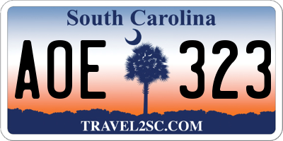 SC license plate AOE323