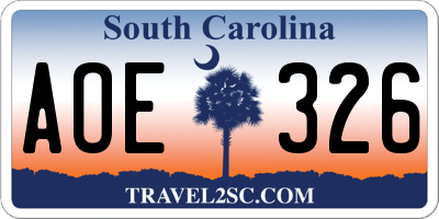 SC license plate AOE326