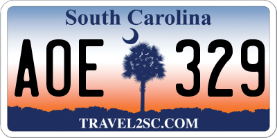 SC license plate AOE329