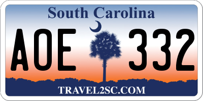 SC license plate AOE332