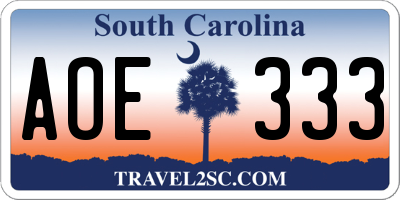 SC license plate AOE333