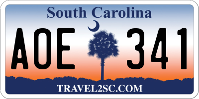 SC license plate AOE341