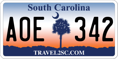 SC license plate AOE342