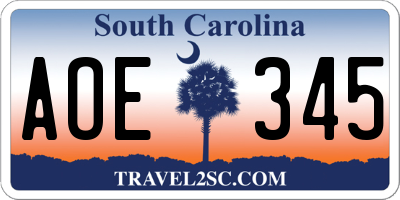 SC license plate AOE345