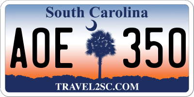 SC license plate AOE350