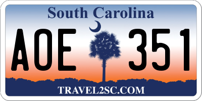 SC license plate AOE351