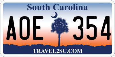 SC license plate AOE354