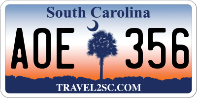 SC license plate AOE356