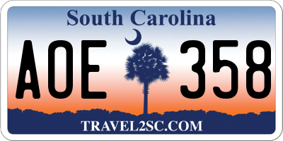 SC license plate AOE358