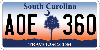 SC license plate AOE360