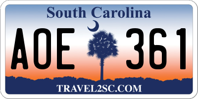 SC license plate AOE361