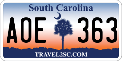 SC license plate AOE363