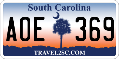 SC license plate AOE369