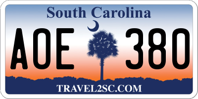 SC license plate AOE380