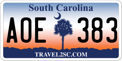 SC license plate AOE383