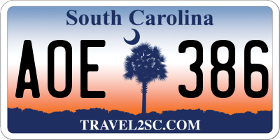 SC license plate AOE386