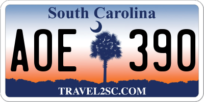 SC license plate AOE390