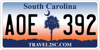 SC license plate AOE392